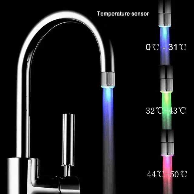 Zhang Ji LED Temperature Sensitive 3-Color Light-up Faucet Kitchen Bathroom Glow Water Saving Faucet Aerator Tap Nozzle Shower