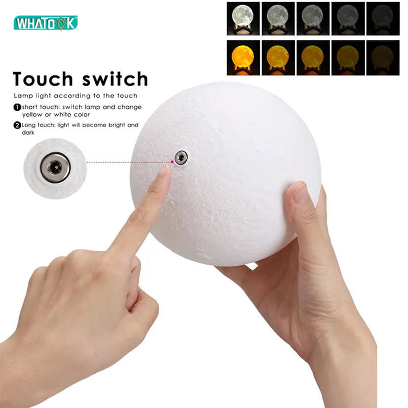 Dropship 3D Print Rechargeable Moon Lamp LED Night Light Creative Touch Switch Moon Lights For Bedroom Decoration Birthday Gifts