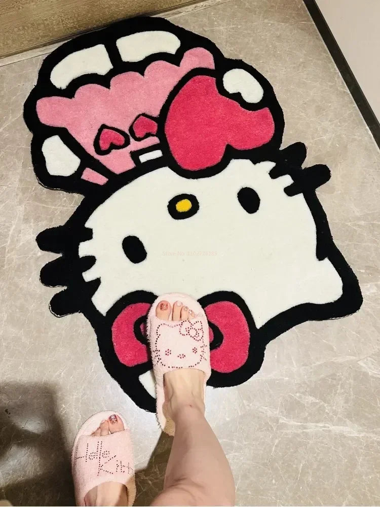 Kawaii Sanrio Hello Kitty Plush Floor Mat Cute Cartoon Non-slip Room Bedside Decoration Soft Stuffed Irregular Design Carpet Toy