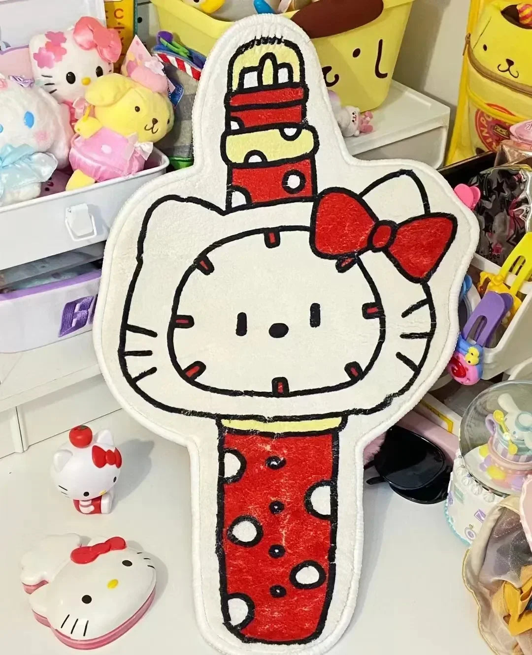 Kawaii Sanrio Hello Kitty Plush Floor Mat Cute Cartoon Non-slip Room Bedside Decoration Soft Stuffed Irregular Design Carpet Toy