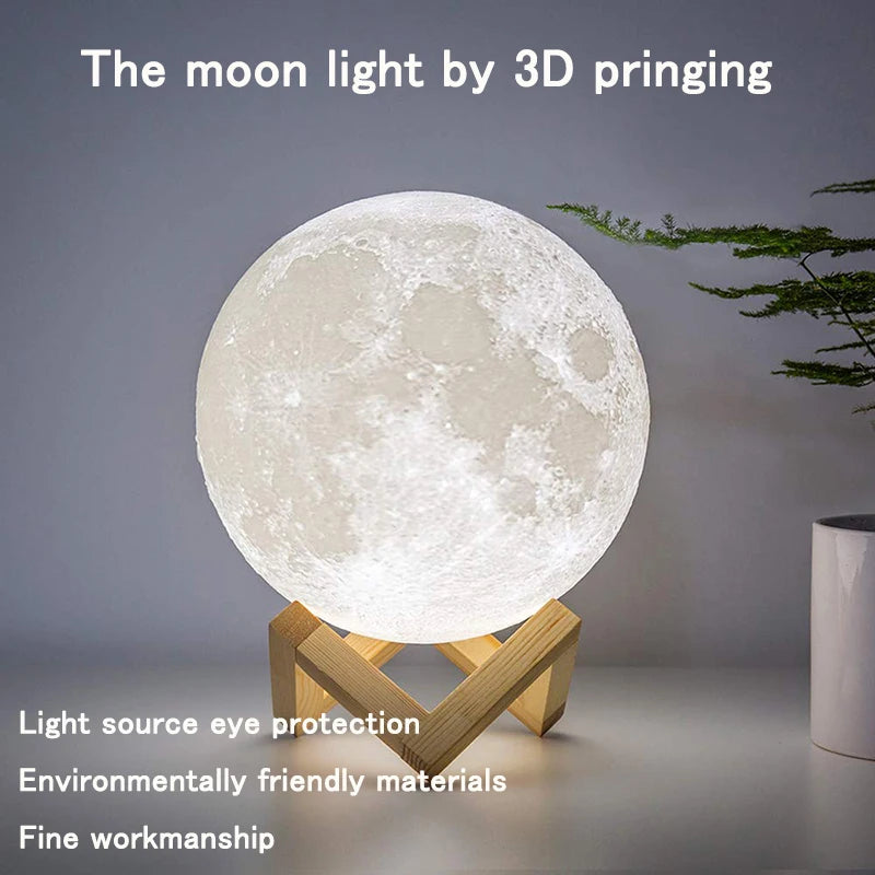 Dropship 3D Print Rechargeable Moon Lamp LED Night Light Creative Touch Switch Moon Lights For Bedroom Decoration Birthday Gifts